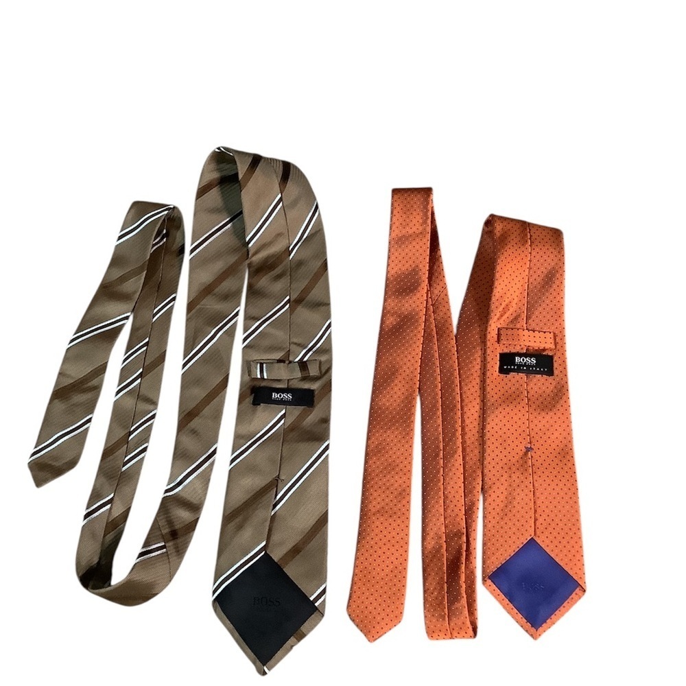Hugo Boss Men's Striped Brown and Patterned Orange Ties